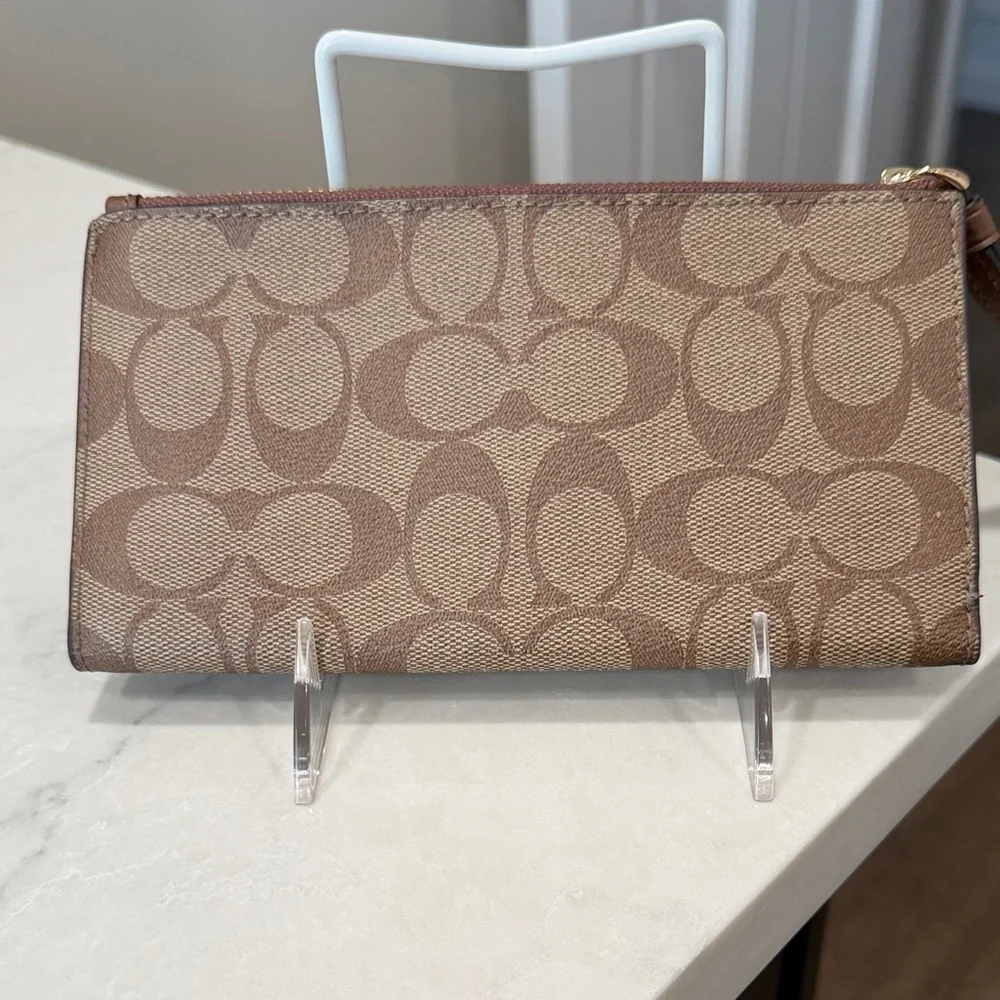 Coach Signature Brown and Tan Wristlet - Picture 2 of 8